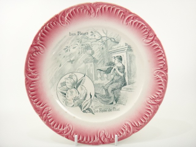 アンティーク皿 Les Fleurs No6 La rose de Noel DIGOIN et SARREGUEMINES製
