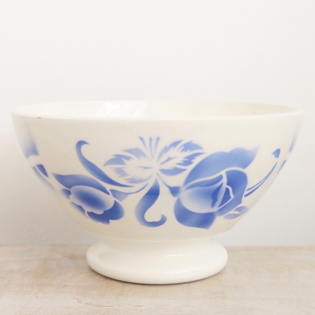 アンティークカフェオレボウル 花 ブルー DIGOIN製