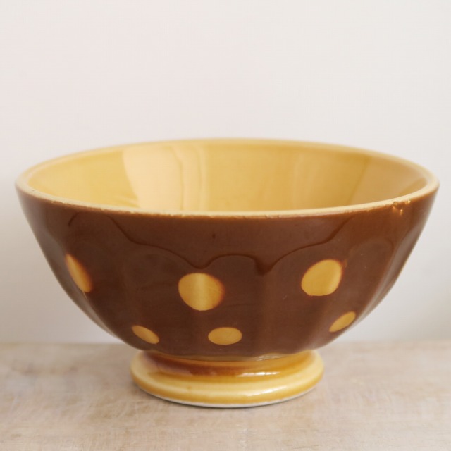 アンティーク カフェオレボウル ブラウン 水玉 Digoin & Sarreguemines製