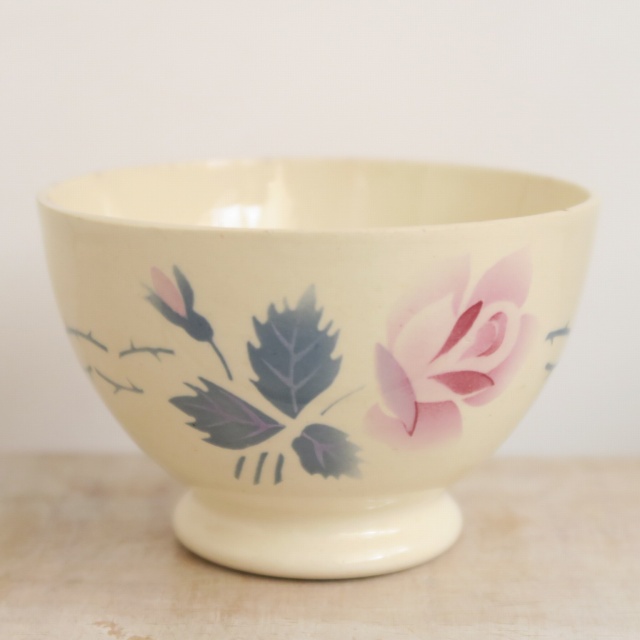 アンティーク カフェオレボウル ローズ フランス ディゴワン製 DIGOIN