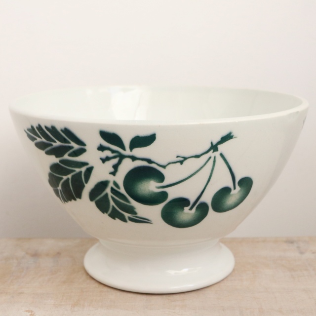 アンティーク カフェオレボウル チェリー フランス バドンヴィレー製 Badonviller