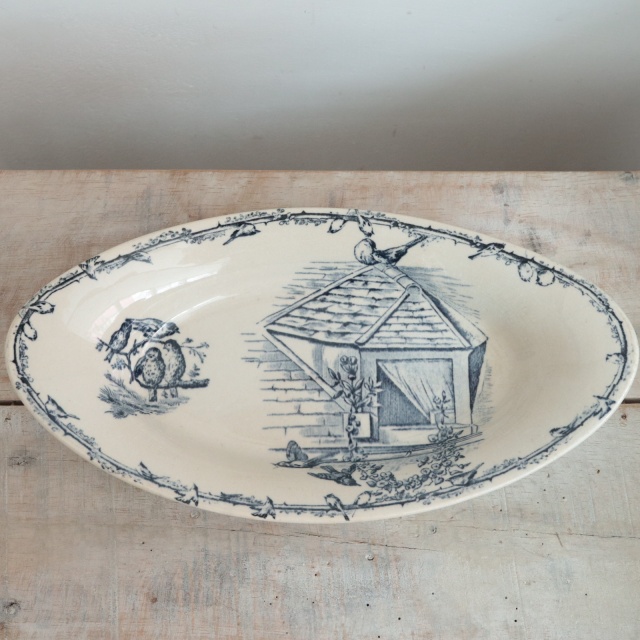 アンティーク ラヴィエ 小鳥 オーバル皿 フランス ショワジールロワ製 CHOISY LE ROI