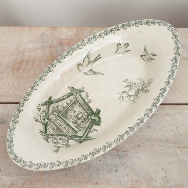 アンティーク ラヴィエ 小鳥 オーバル皿 フランス 仏英商会 ショワジールロワ製 CHOISY LE ROI