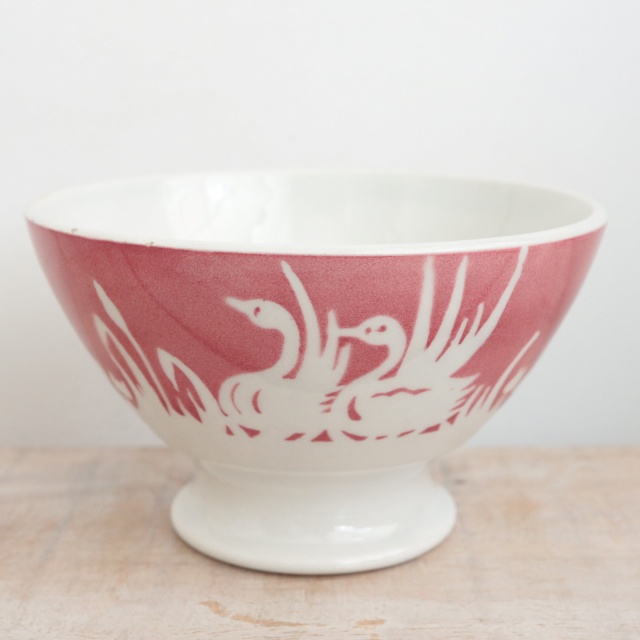 アンティーク カフェオレボウル 白鳥 スワン Badonviller製