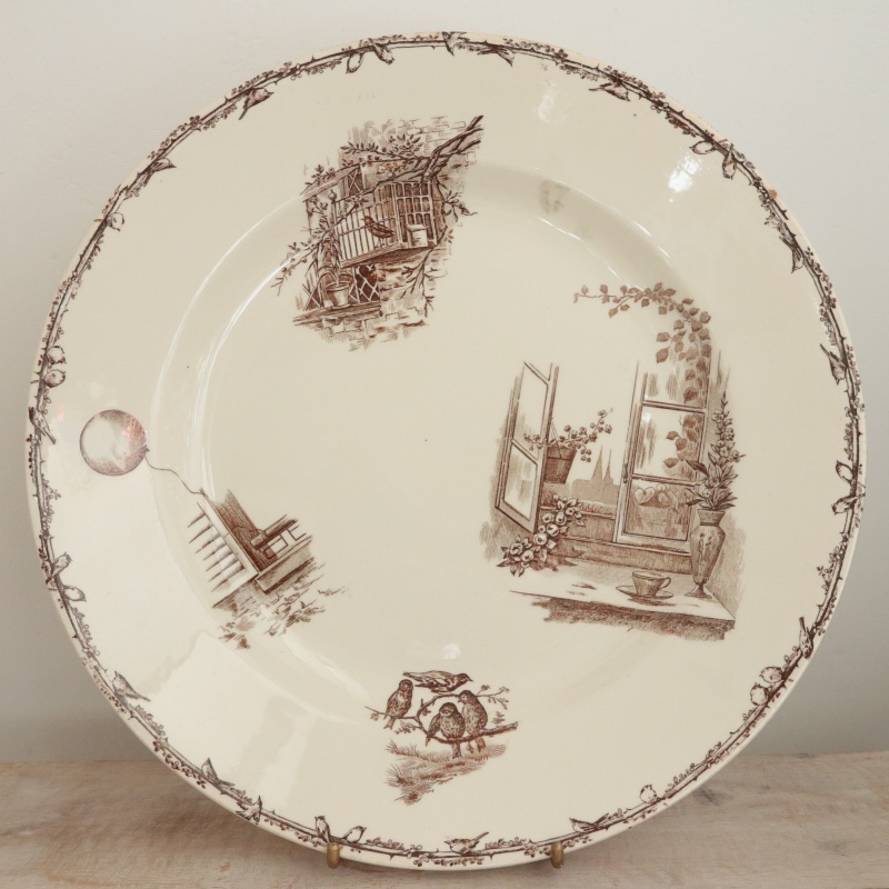 アンティーク プレート 小鳥 大皿 フランス ショワジールロワ製 CHOISY LE ROI
