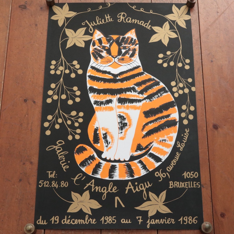 Juliette Ramade ネコ シルクスクリーン ビンテージポスター 1985年