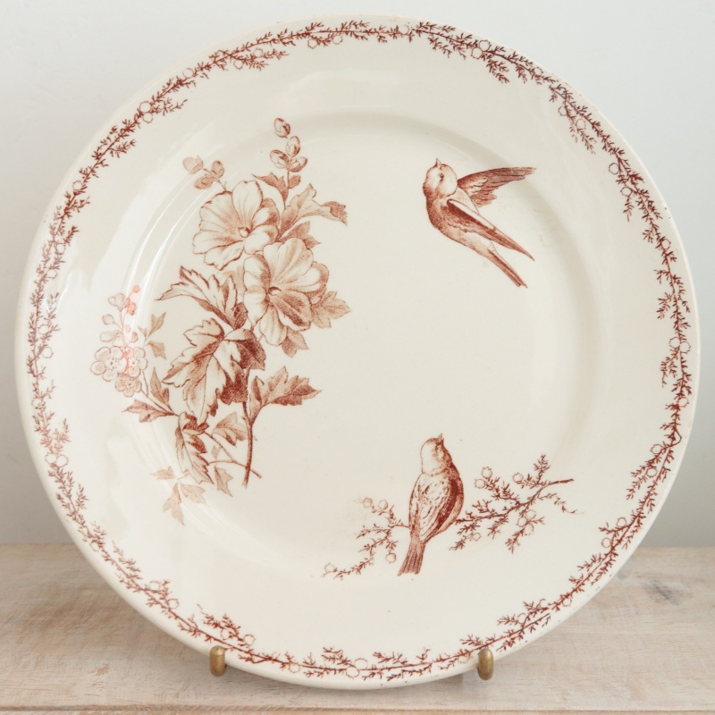 アンティーク プレート 小鳥 デザート皿 SYLVA フランス クレイユモントロー製 Creil Montereau