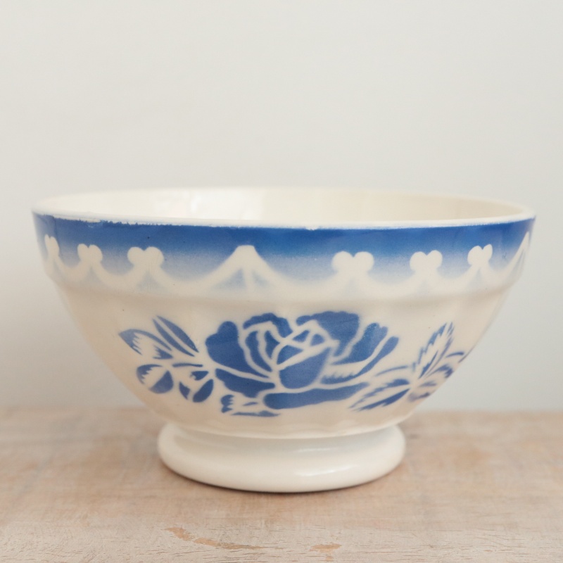 アンティーク プチ カフェオレボウル バラ ブルー フランス ディゴワン製 PATRISIA DIGOIN