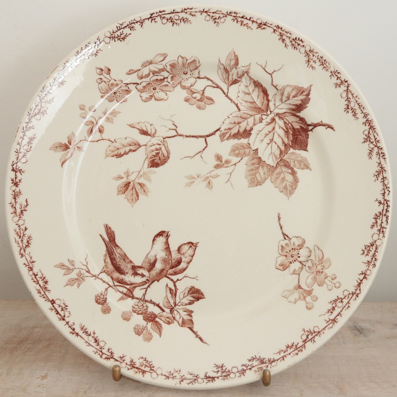 アンティーク プレート 小鳥 デザート皿 SYLVA フランス クレイユモントロー製 Creil Montereau