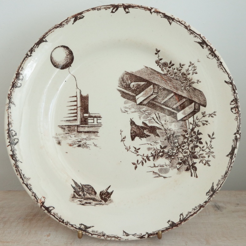 フランスアンティーク ショワジールロワ プレート 平皿 小鳥