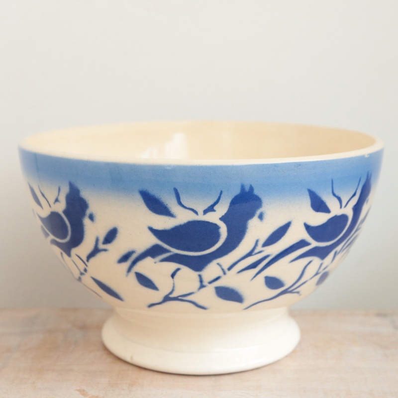 アンティーク カフェオレボウル 小鳥 フランス バドンヴィレー製 Badonviller