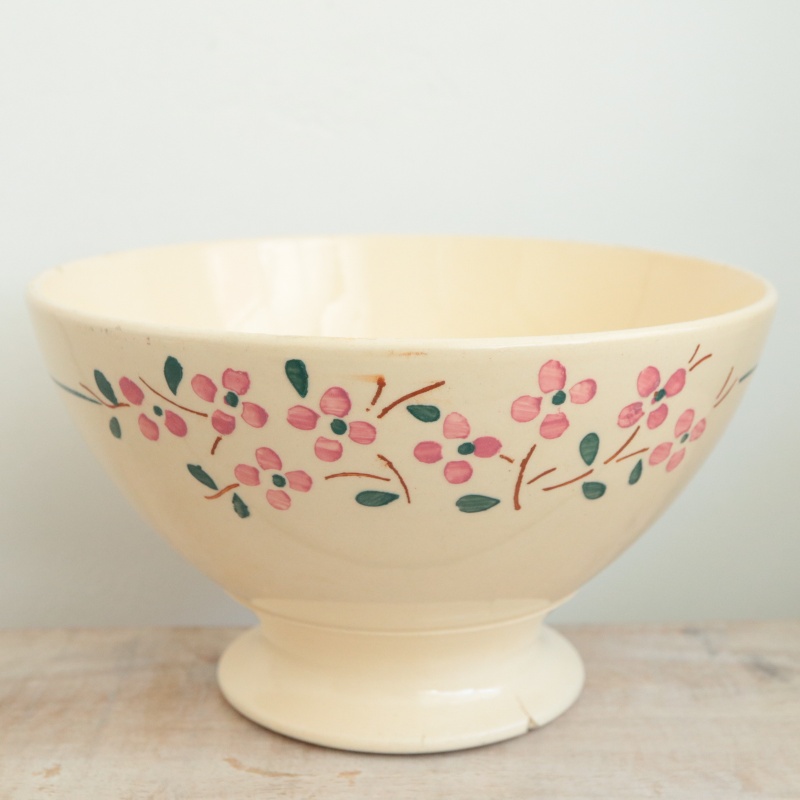 アンティーク カフェオレボウル 花のステンシル フランス リュネヴィル製 K&G LUNEVILLE