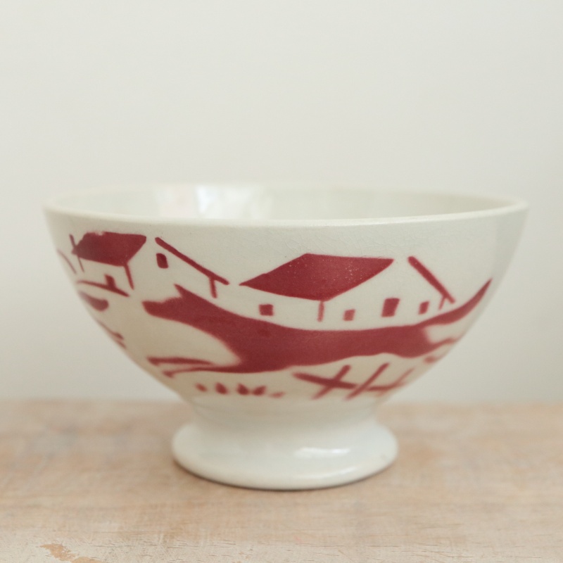 アンティーク 小さな カフェオレボウル 犬 フランス リュネヴィル製 K&G LUNEVILLE