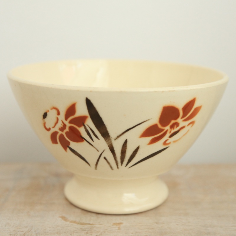 アンティーク カフェオレボウル 水仙 フランス バドンヴィレー製 Badonviller