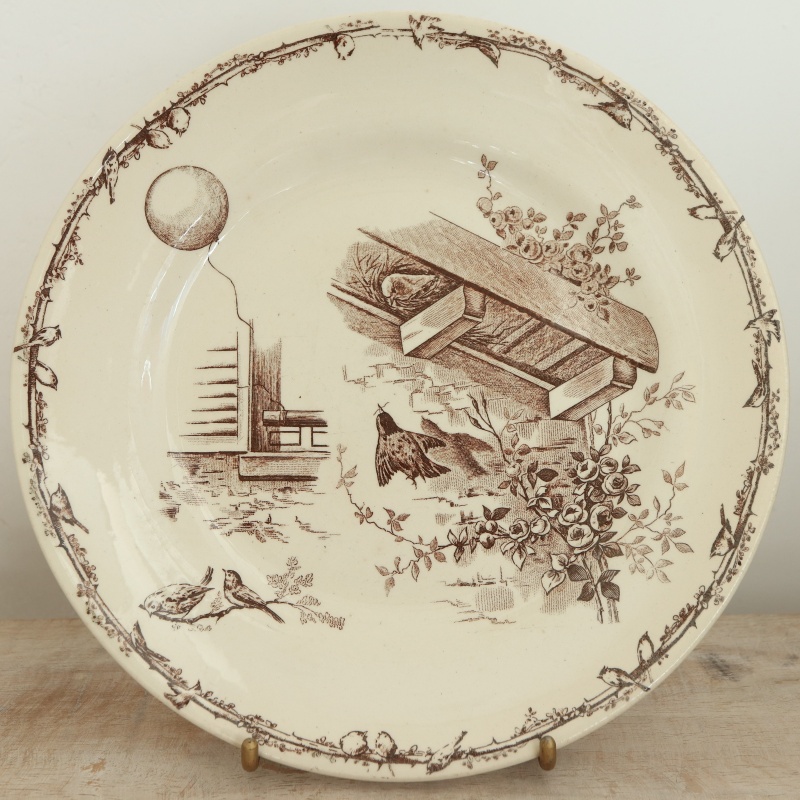 アンティーク プレート 小鳥 デザート皿 フランス ショワジールロワ製 CHOISY LE ROI