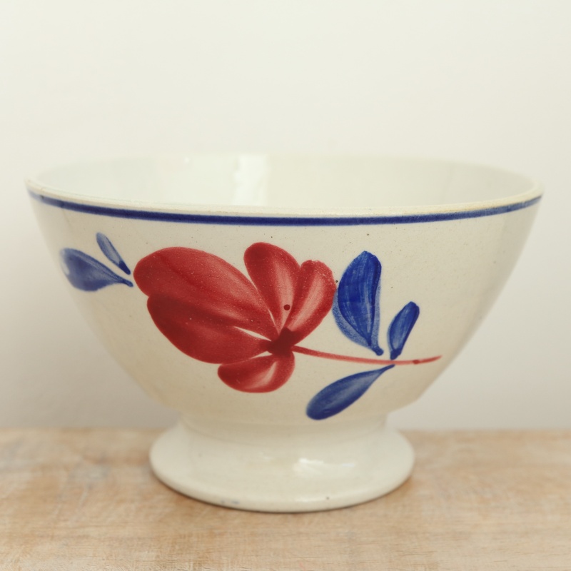 アンティーク カフェオレボウル 花 ハンドペイント フランス リュネヴィル製 K&G LUNEVILLE