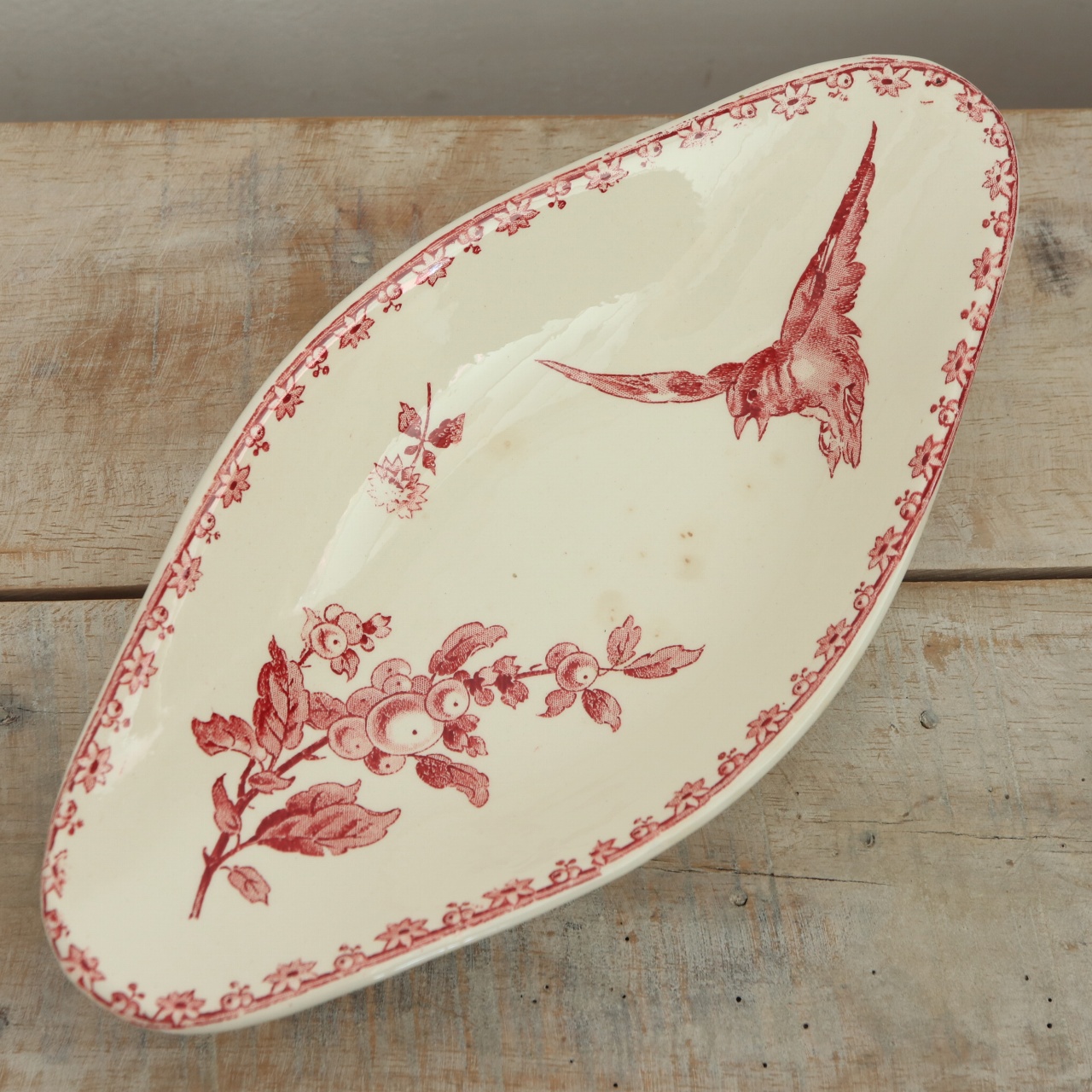 アンティーク ラヴィエ オーバル皿 ファヴォリ フランス サルグミンヌ製 FAVORI SARREGUEMINES