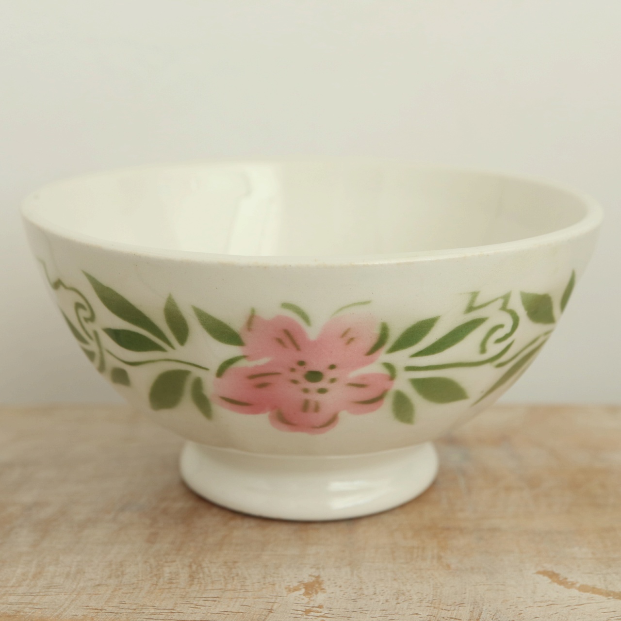 アンティーク カフェオレボウル ピンク 花 ムーラン・デ・ルー製 Moulin des Loups