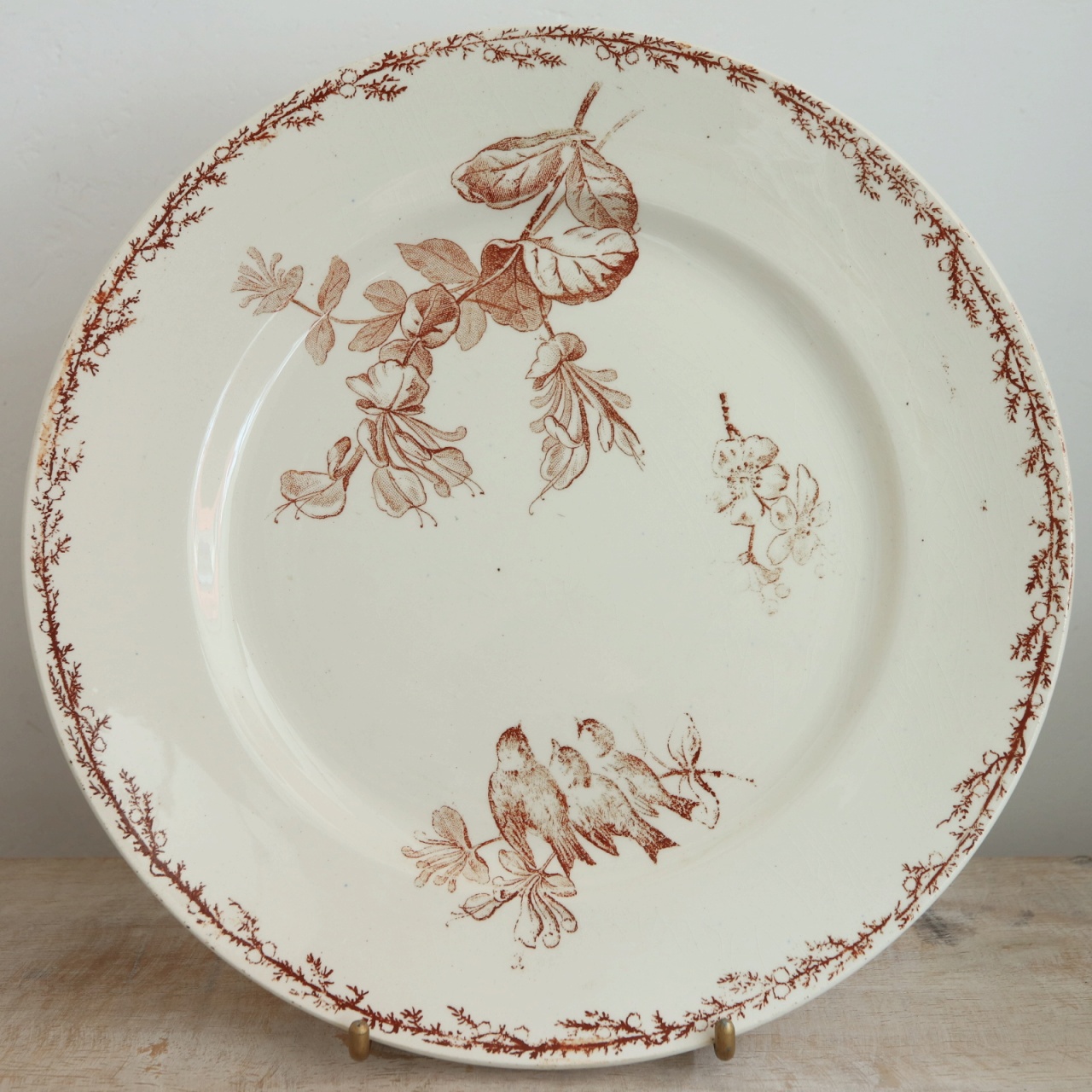 アンティーク プレート 小鳥 皿 SYLVA フランス クレイユモントロー製 Creil Montereau
