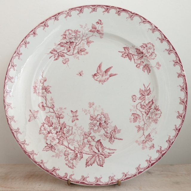 アンティーク プレート 小鳥 大皿 AUBEPINE フランス サンタマン製 SAINT AMAND HAMAG