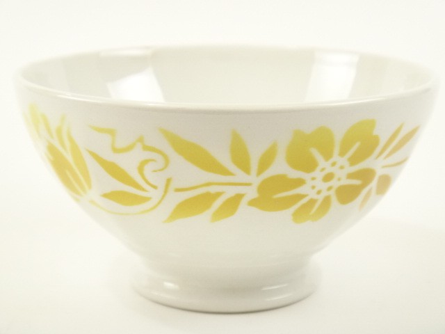 アンティーク カフェオレボウル 黄色の花