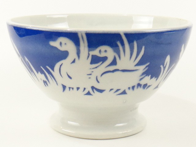 アンティークカフェオレボウル 白鳥 Badonviller製