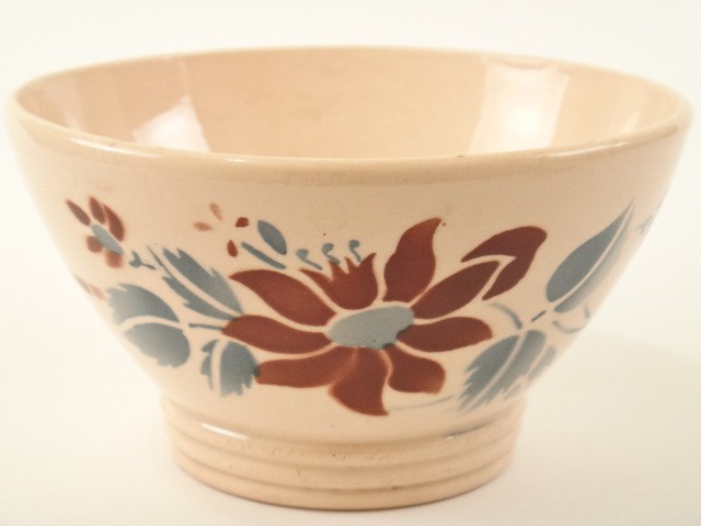 アンティークカフェオレボウル サーモンピンク 花のステンシル Digoin & Sarreguemines製