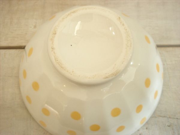 アンティーク カフェオレボウル 黄色水玉 Luneville リュネヴィル