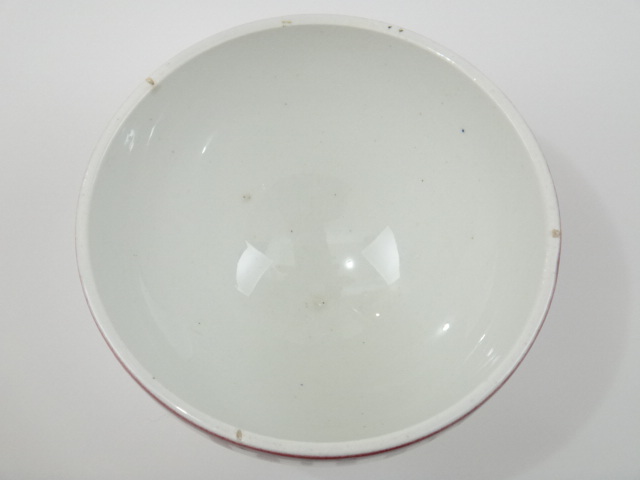 アンティーク カフェオレボウル チェックと花 Badonviller製