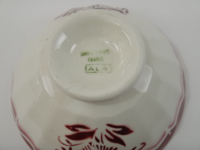 フランス アンティーク カフェオレボウル 花のステンシル Sarreguemines製