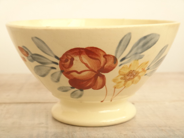 フランス アンティーク カフェオレボウル 手描きの花 Digoin & Sarreguemines製