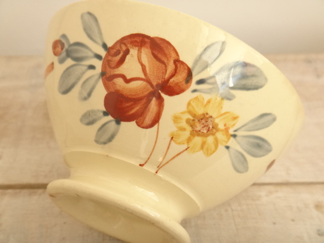 フランス アンティーク カフェオレボウル 手描きの花 Digoin & Sarreguemines製