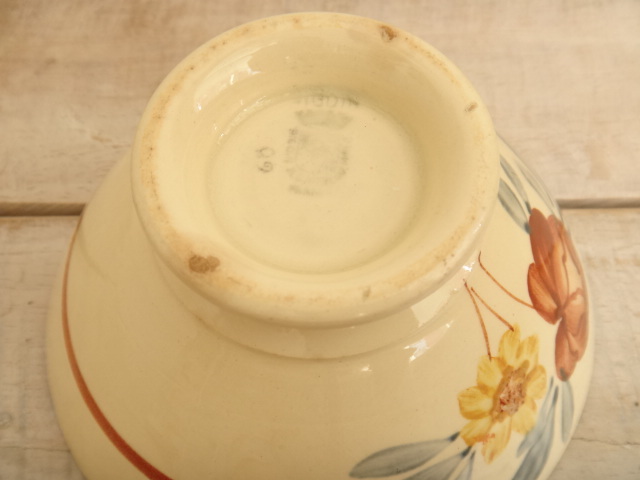 フランス アンティーク カフェオレボウル 手描きの花 Digoin & Sarreguemines製