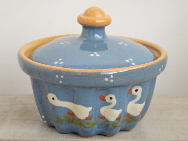 アルザス スフレンハイム焼き 3羽のアヒル フタ付きポット