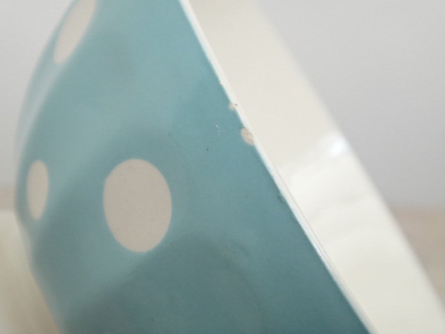 フランス アンティーク プチ カフェオレボウル 水色 水玉 Digoin & Sarreguemines製