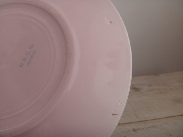 フランス アンティーク デザート皿 ピンク Creil et Montereau製