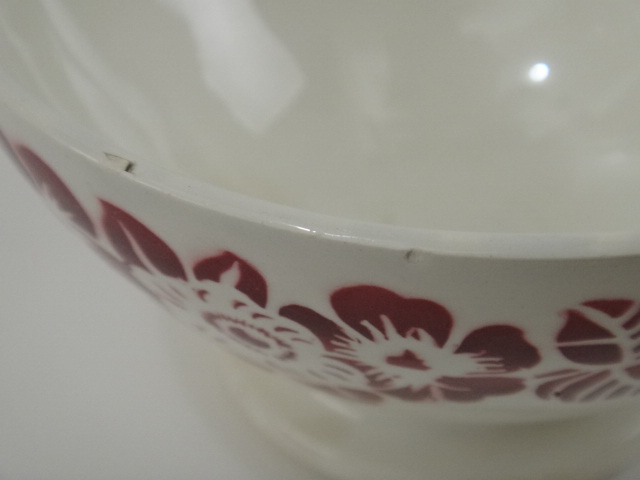フランス アンティーク カフェオレボウル 花のステンシル Digoin & Sarreguemines 製