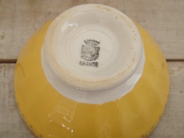フランス アンティーク プチ カフェオレボウル イエロー レース Digoin & Sarreguemines