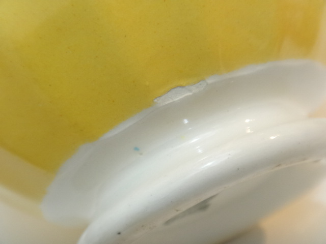 フランス アンティーク プチ カフェオレボウル イエロー レース Digoin & Sarreguemines