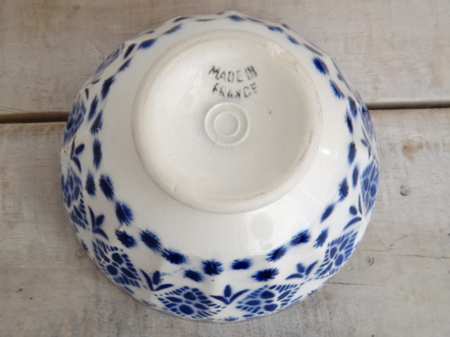 アンティークカフェオレボウル ブルー モロッコ レース AMANDINOISE製