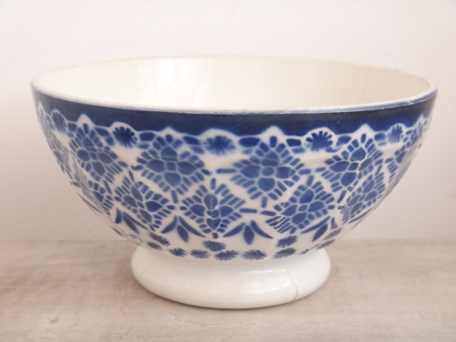 フランス アンティーク カフェオレボウル モロッコ レース ブルー AMANDINOISE製