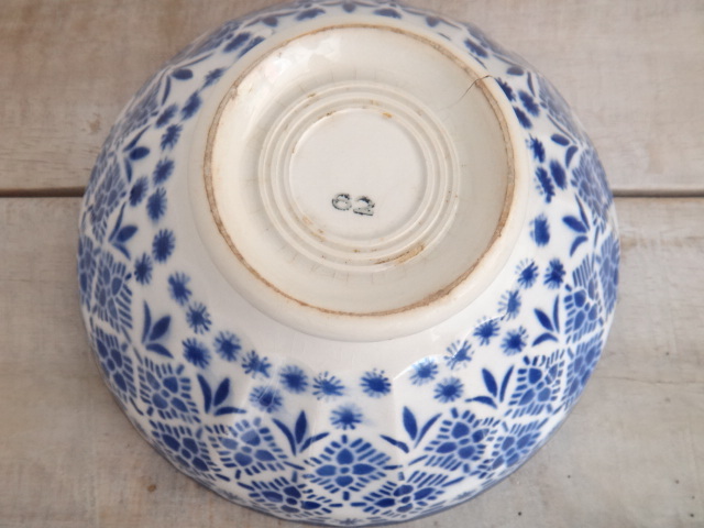 フランス アンティーク カフェオレボウル モロッコ レース ブルー AMANDINOISE製