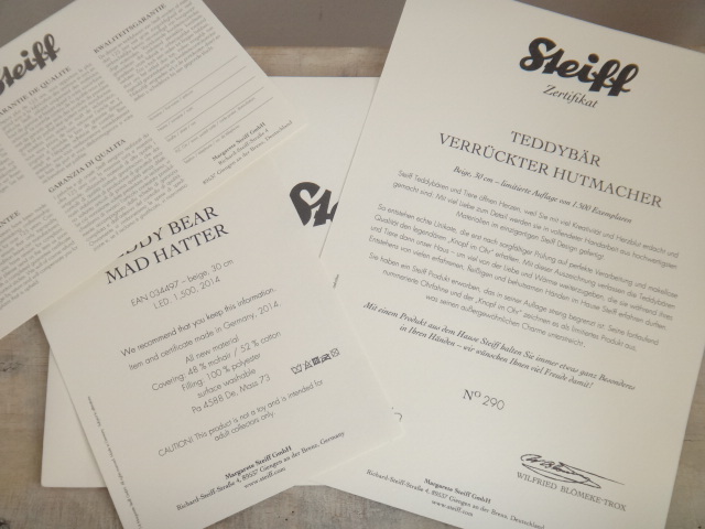 シュタイフ テディベア マッドハッター Steiff Teddybear MAD HATTER 30cm