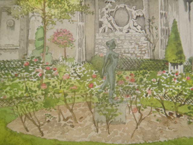 水彩画 パリ3区 ジョルジュ・カーン公園 by Pascale