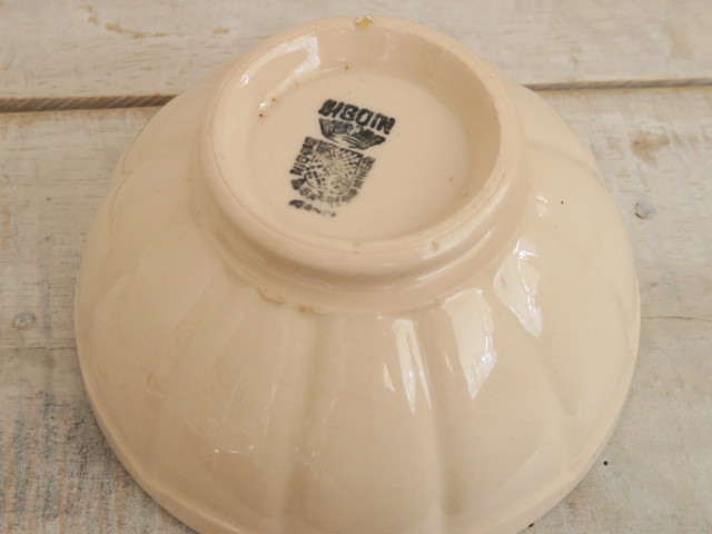 フランス アンティーク カフェオレボウル サーモンピンク スカラップ Digoin & Sarreguemines製