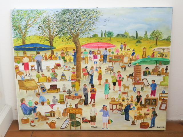 油絵 油彩画 大きな蚤の市 IONESCO