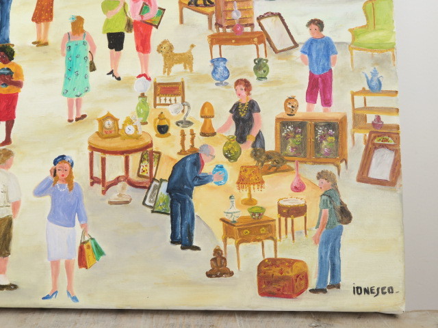 油絵 油彩画 大きな蚤の市 IONESCO