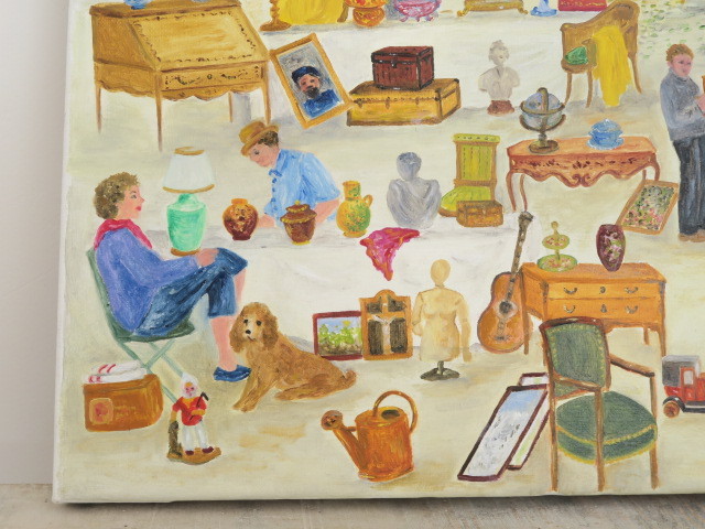 油絵 油彩画 大きな蚤の市 IONESCO