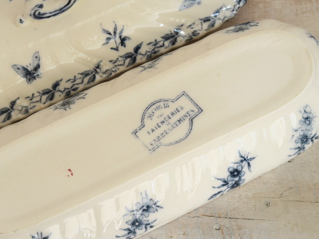 フランス アンティーク 陶器製フタ付き容器 Decor18 SARREGUEMINES製