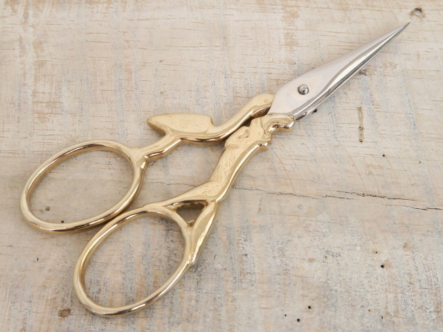 ノジャン製 アンティーク手芸はさみ キツネとコウノトリ ゴールド NOGENT